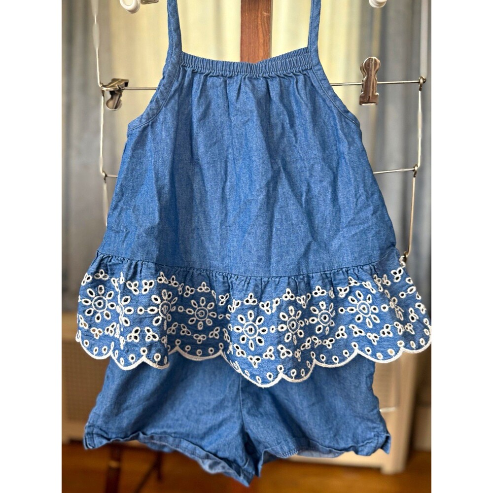 Wonder Nation Girls 5T 2pc Denim Outfit Set Sleeveless Top + Shorts Floral